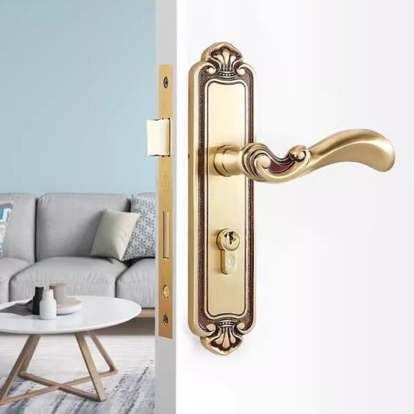 Khóa cửa tay gạt bằng đồng cổ điển Bắc Âu cao cấp chống trộm an toàn cho cửa gỗ