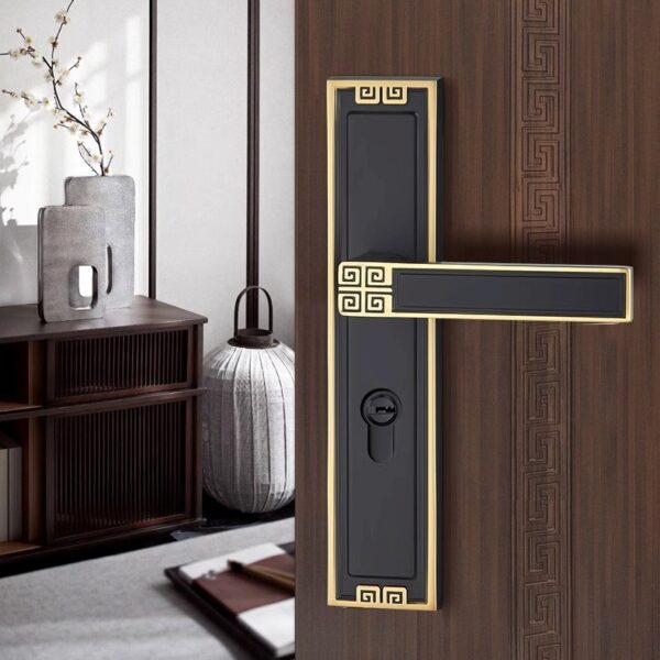 Khóa cửa tay gạt cổ điển Á Đông bằng đồng cao cấp chống trộm an toàn cho cửa gỗ