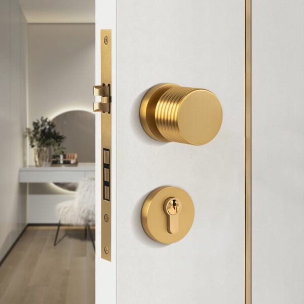 Khoá cửa tròn hiện đại tối giản vàng đồng -128B cao cấp chống trộm an toàn