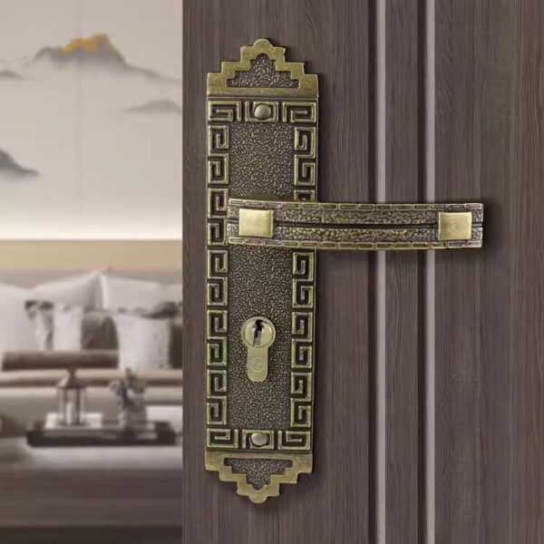Khóa tay gạt liền thân Á Đông cổ điển bằng đồng cao cấp chống trộm an toàn
