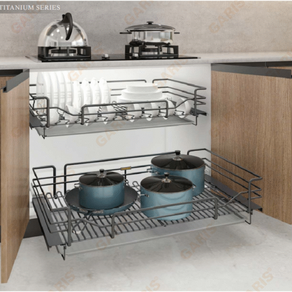 Giá xoong nồi dạng nan cánh mở Garis tiện ích tủ bếp với thiết kế hiện đại, thẩm mỹ