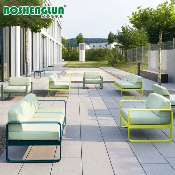 Ghế sofa sân vườn nhôm chống thấm màu Macaron, nội thất sân trong sang trọng