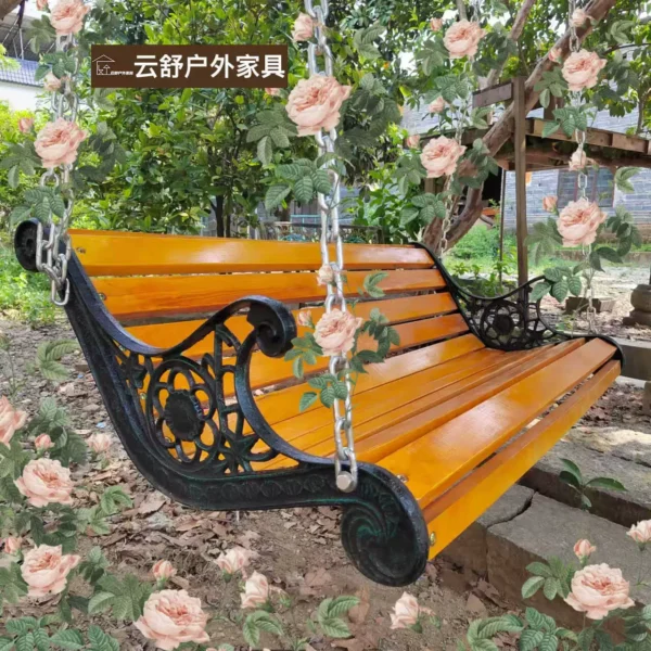 Ghế xích đu đôi giải trí sân vườn – Ghế nôi gỗ nguyên khối cho người lớn và trẻ em