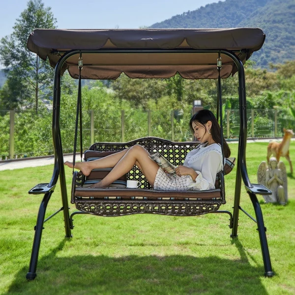 Ghế xích đu ngoài trời chống nước chống nắng – Ghế mây treo nhiều người cho sân vườn, biệt thự
