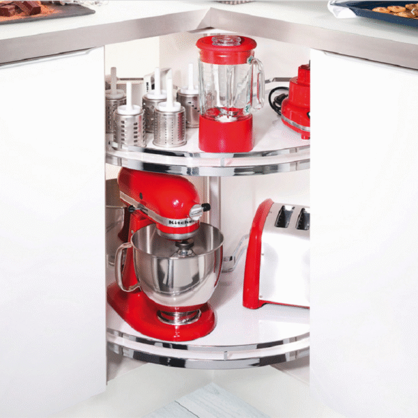 Kệ góc 2 tầng xoay Hettich Revo 90 tiện ích tủ bếp với thiết kế hiện đại, thẩm mỹ