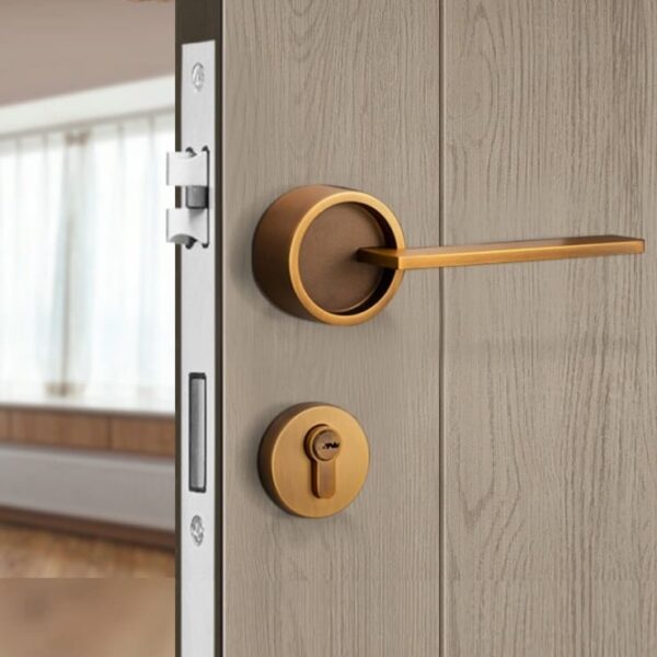 Ổ khoá cửa tay nắm gạt màu đồng đỏ A08-025YB cao cấp chống trộm an toàn kiểu Âu
