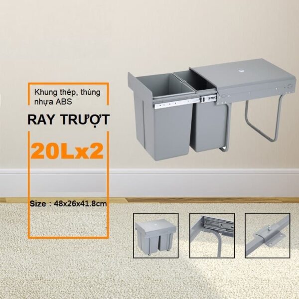 Thùng rác âm tủ thông minh loại 40 lít SDA-N003 tiện ích tủ bếp với thiết kế hiện đại, thẩm mỹ