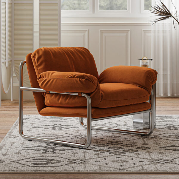 Sofa Đơn Khung Inox Bọc Vải Nhung Phong Cách Mới Italia