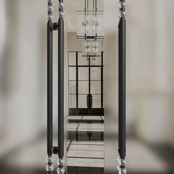 Tay nắm cửa chính hiện đại bằng inox và pha lê – chất liệu inox 304 không gỉ, phụ kiện cửa hiện đại cao cấp