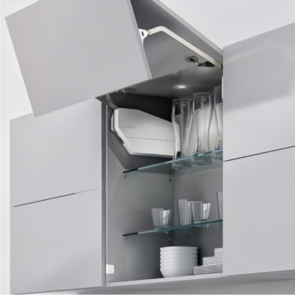 Tay nâng 2 cánh Free Fold-E Hafele 372.29.704 tiện ích tủ bếp với thiết kế hiện đại, thẩm mỹ