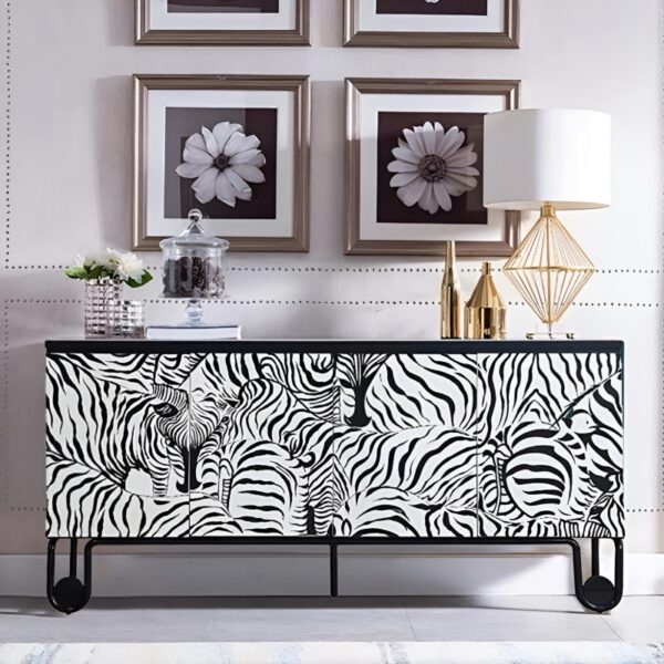 Tủ kệ console decor họa tiết ngựa vằn – kết hợp hài hòa giữa thẩm mỹ và tiện ích