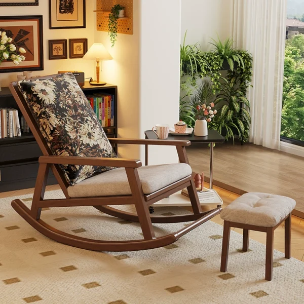 Ghế bập bênh gỗ nguyên khối cổ điển cho người lớn ghế ngủ thư giãn ban công ghế sofa đơn người già
