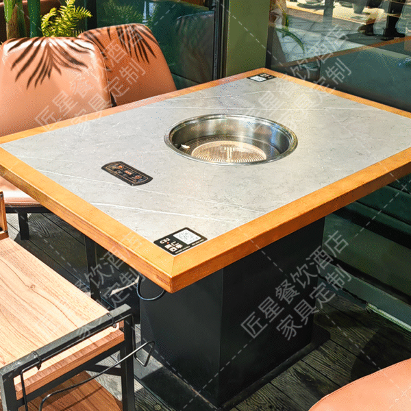 Bàn lẩu ngoài trời đá cẩm thạch Four Seasons, bếp từ thương mại tích hợp không khói