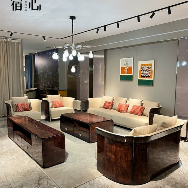 Ghế sofa da Bentley sang trọng hiện đại kiểu Ý mẫu phòng khách biệt thự gỗ nguyên khối nội thất đơn giản kiểu Ý
