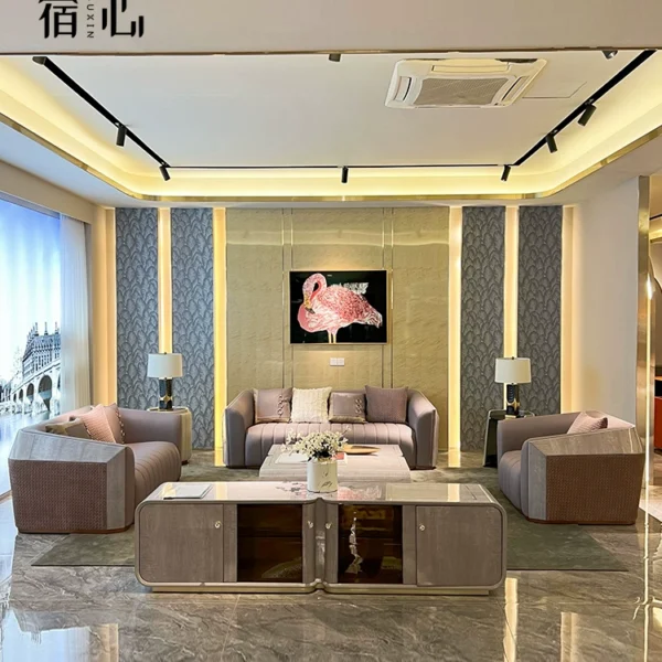 Ghế sofa sang trọng nhẹ kiểu Ý hậu hiện đại 123 kết hợp biệt thự phòng khách căn hộ lớn ghế sofa da gỗ nguyên khối cao cấp sang trọng