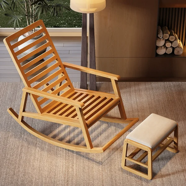 Ghế bập bênh gỗ nguyên khối cổ điển cho người lớn ghế sofa đơn thư giãn ghế ngả lưng người già