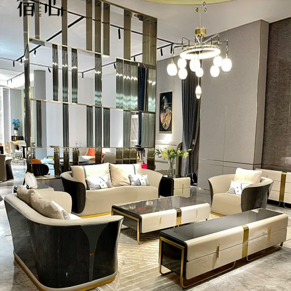 Ghế sofa sang trọng kiểu Ý hậu hiện đại 123 phòng khách biệt thự kết hợp ghế sofa da cao cấp Bentley sang trọng cho căn hộ lớn