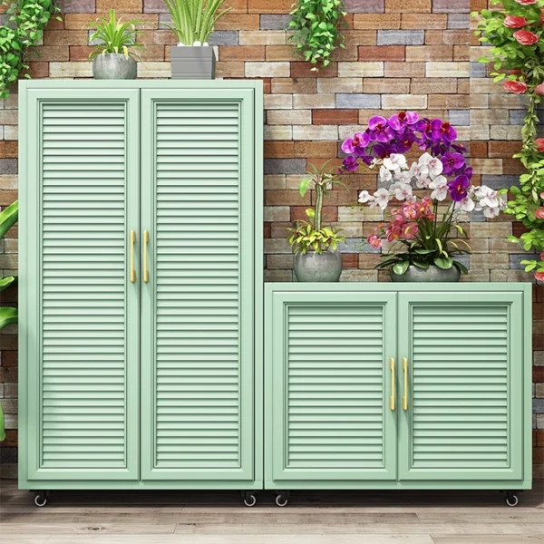 Tủ đựng đồ hợp kim nhôm ngoài trời có bánh xe chống thấm nước chống nắng ban công sân thượng sân nhà tủ để đồ đa năng