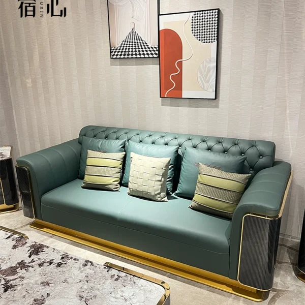 Ghế sofa da cao cấp phong cách Ý sang trọng nhẹ nhàng hiện đại biệt thự nhà tự xây lớn phòng khách sang trọng cao cấp tựa lưng cao